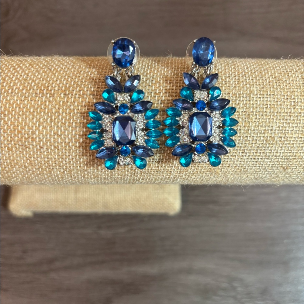 Elegant Blue Crystal Statement Earrings
